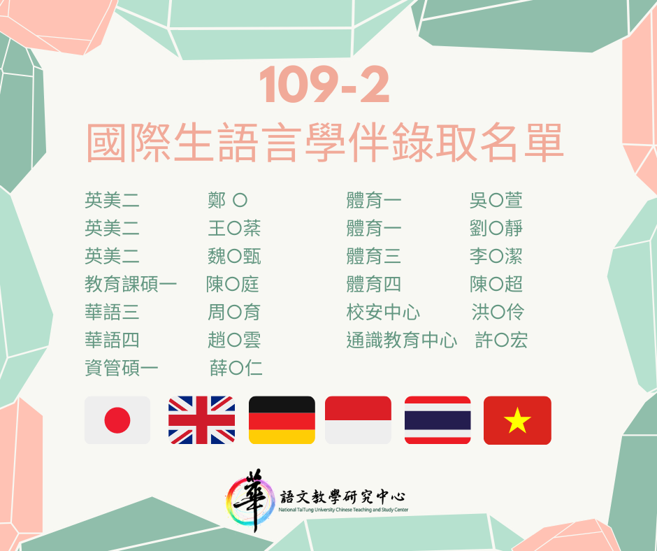 109-2學伴錄取名單